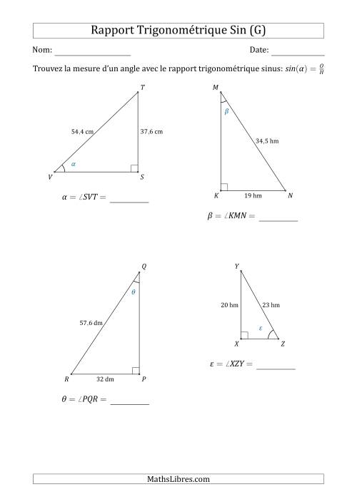 Calcul de la Mesure d'un Angle Avec le Rapport Trigonométrique Sinus (G)