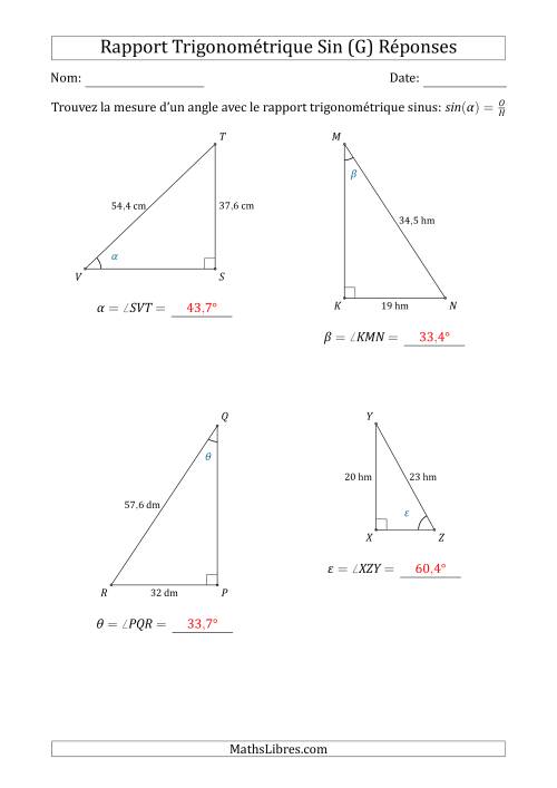 Calcul de la Mesure d'un Angle Avec le Rapport Trigonométrique Sinus (G) page 2