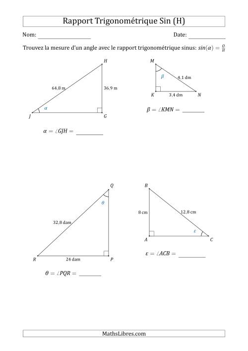 Calcul de la Mesure d'un Angle Avec le Rapport Trigonométrique Sinus (H)