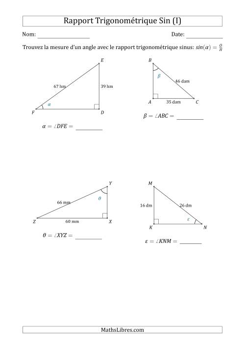Calcul de la Mesure d'un Angle Avec le Rapport Trigonométrique Sinus (I)