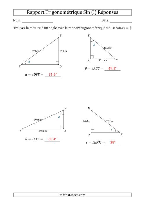 Calcul de la Mesure d'un Angle Avec le Rapport Trigonométrique Sinus (I) page 2