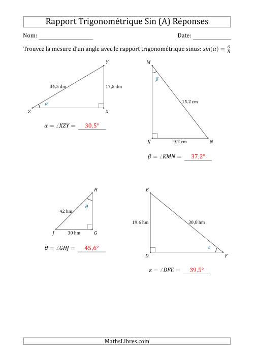 Calcul de la Mesure d'un Angle Avec le Rapport Trigonométrique Sinus (Tout) page 2