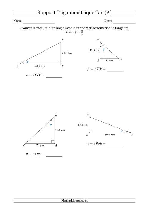 Calcul de la Mesure d'un Angle Avec le Rapport Trigonométrique Tangente (A)