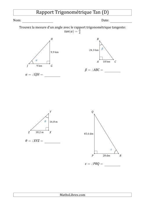 Calcul de la Mesure d'un Angle Avec le Rapport Trigonométrique Tangente (D)