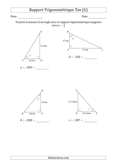 Calcul de la Mesure d'un Angle Avec le Rapport Trigonométrique Tangente (G)