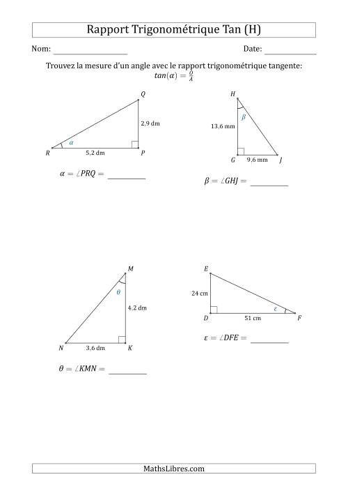 Calcul de la Mesure d'un Angle Avec le Rapport Trigonométrique Tangente (H)