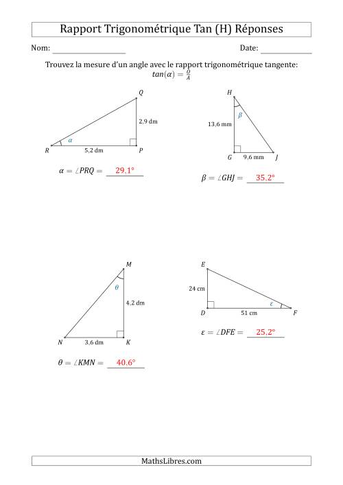 Calcul de la Mesure d'un Angle Avec le Rapport Trigonométrique Tangente (H) page 2