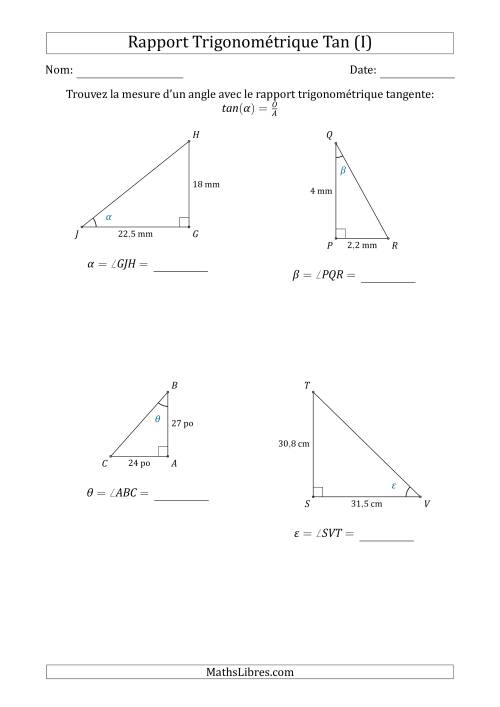 Calcul de la Mesure d'un Angle Avec le Rapport Trigonométrique Tangente (I)