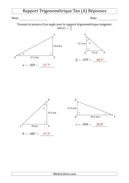 Calcul de la Mesure d'un Angle Avec le Rapport Trigonométrique Tangente (Tout) page 2