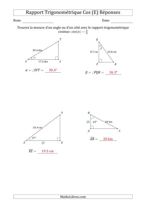 Calcul de la Mesure d'un Angle ou d'un Côté Avec le Rapport Trigonométrique Cosinus (E) page 2