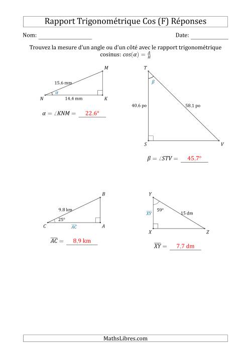 Calcul de la Mesure d'un Angle ou d'un Côté Avec le Rapport Trigonométrique Cosinus (F) page 2