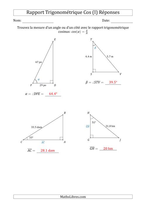 Calcul de la Mesure d'un Angle ou d'un Côté Avec le Rapport Trigonométrique Cosinus (I) page 2