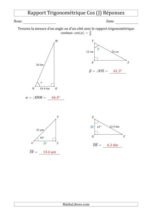 Calcul de la Mesure d'un Angle ou d'un Côté Avec le Rapport Trigonométrique Cosinus (J) page 2