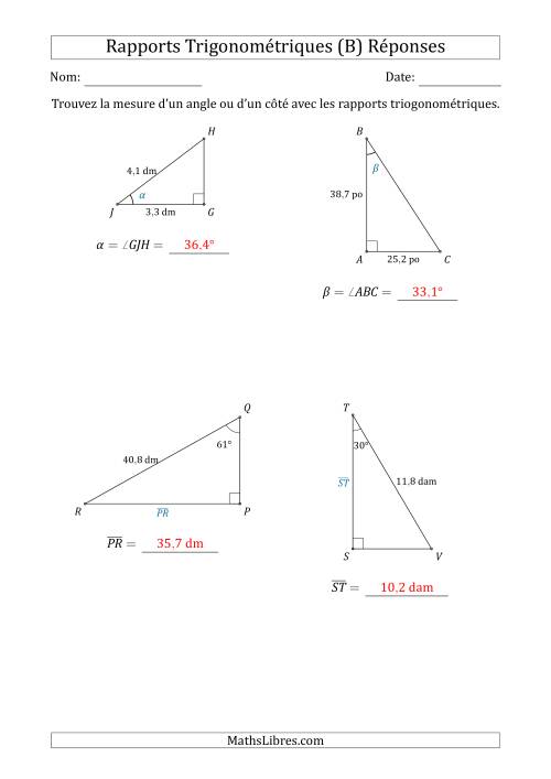 Calcul de la Mesure d'un Angle ou d'un Côté Avec les Rapports Trigonométriques (B) page 2