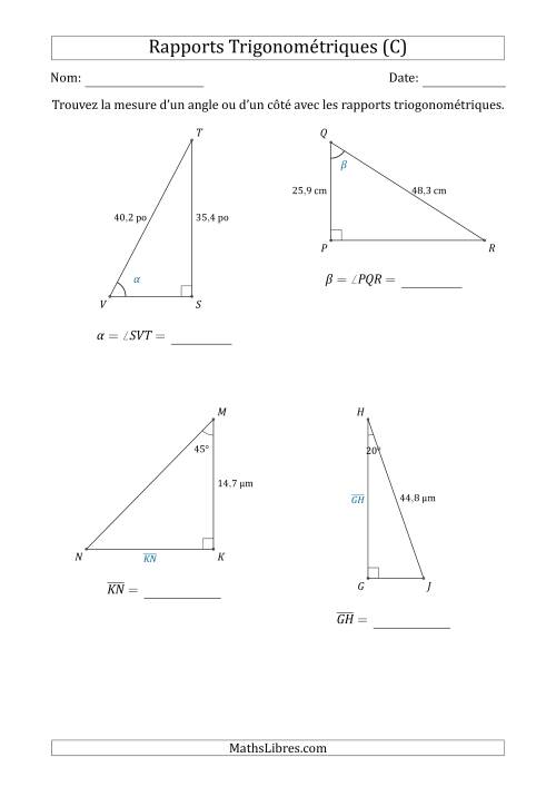 Calcul de la Mesure d'un Angle ou d'un Côté Avec les Rapports Trigonométriques (C)