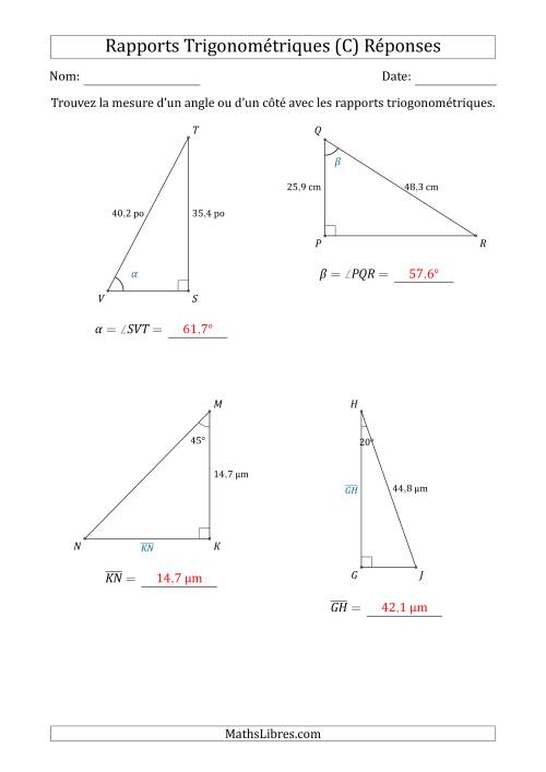 Calcul de la Mesure d'un Angle ou d'un Côté Avec les Rapports Trigonométriques (C) page 2