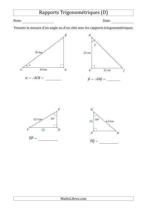 Calcul de la Mesure d'un Angle ou d'un Côté Avec les Rapports Trigonométriques (D)