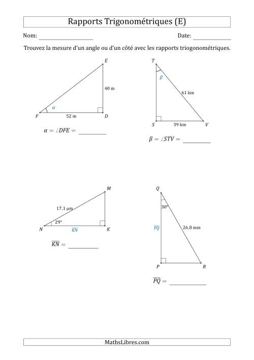 Calcul de la Mesure d'un Angle ou d'un Côté Avec les Rapports Trigonométriques (E)