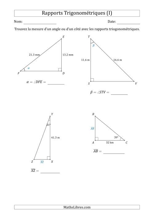 Calcul de la Mesure d'un Angle ou d'un Côté Avec les Rapports Trigonométriques (I)