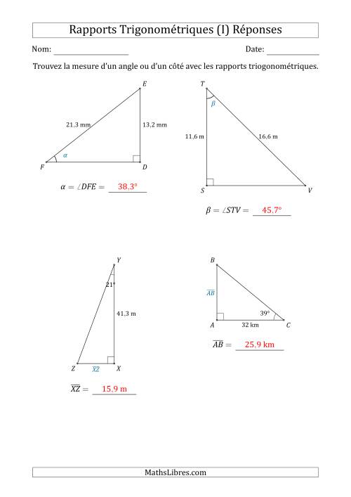 Calcul de la Mesure d'un Angle ou d'un Côté Avec les Rapports Trigonométriques (I) page 2
