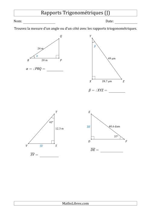 Calcul de la Mesure d'un Angle ou d'un Côté Avec les Rapports Trigonométriques (J)