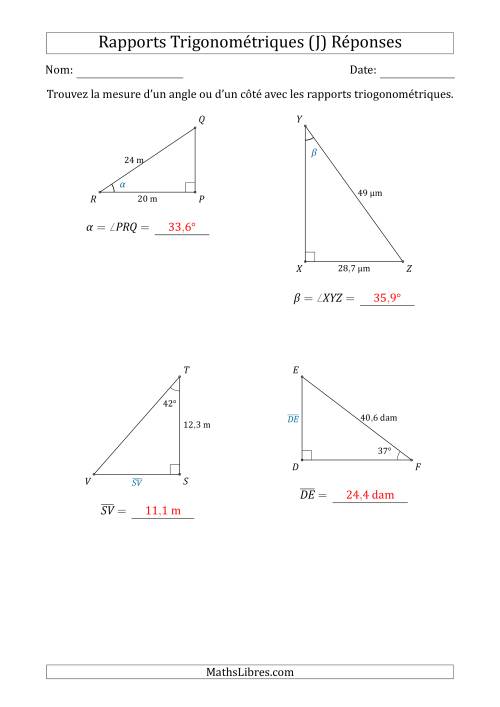 Calcul de la Mesure d'un Angle ou d'un Côté Avec les Rapports Trigonométriques (J) page 2