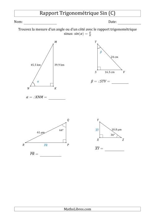 Calcul de la Mesure d'un Angle ou d'un Côté Avec le Rapport Trigonométrique Sinus (C)