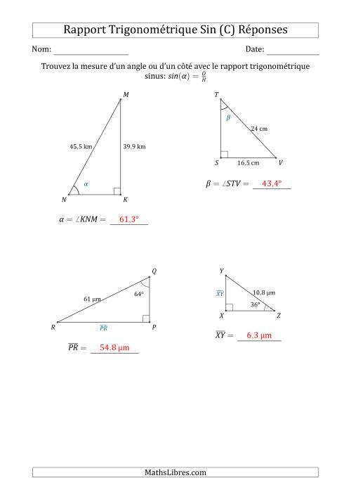 Calcul de la Mesure d'un Angle ou d'un Côté Avec le Rapport Trigonométrique Sinus (C) page 2
