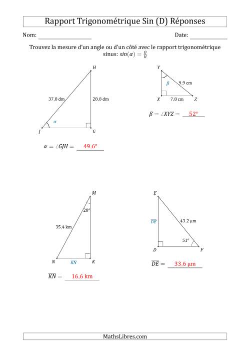 Calcul de la Mesure d'un Angle ou d'un Côté Avec le Rapport Trigonométrique Sinus (D) page 2