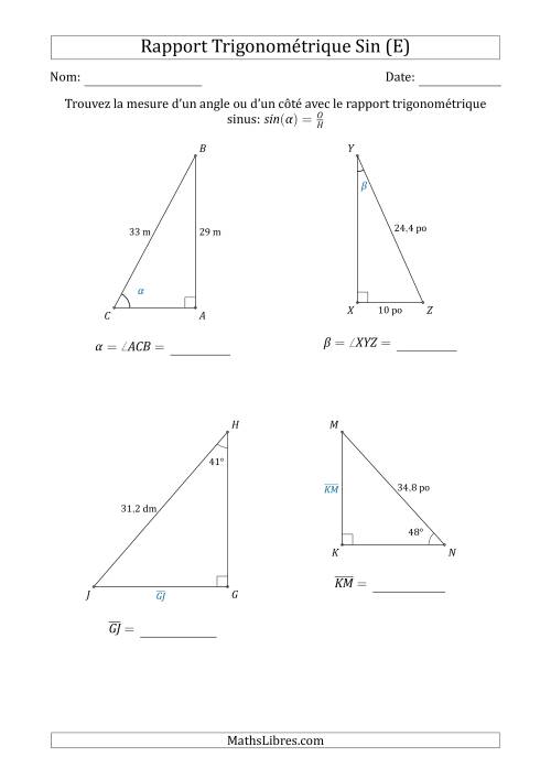 Calcul de la Mesure d'un Angle ou d'un Côté Avec le Rapport Trigonométrique Sinus (E)