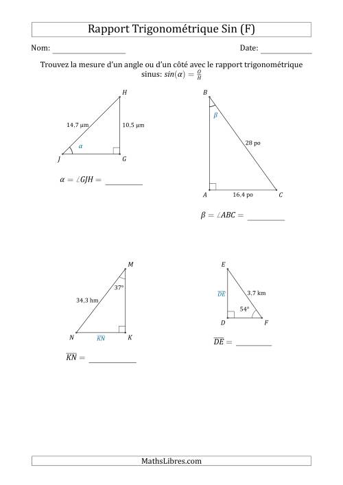 Calcul de la Mesure d'un Angle ou d'un Côté Avec le Rapport Trigonométrique Sinus (F)