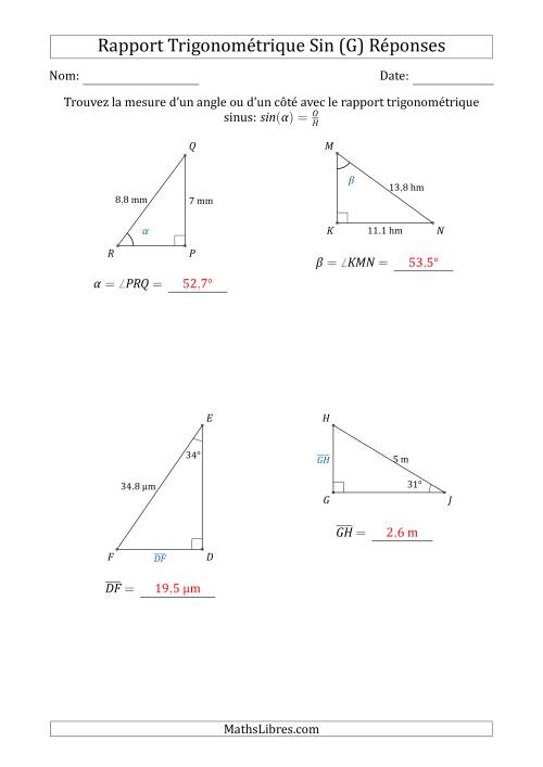 Calcul de la Mesure d'un Angle ou d'un Côté Avec le Rapport Trigonométrique Sinus (G) page 2