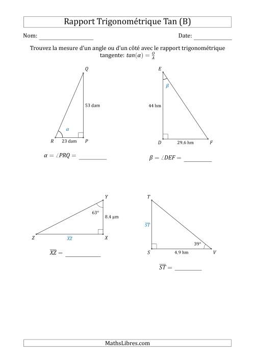 Calcul de la Mesure d'un Angle ou d'un Côté Avec le Rapport Trigonométrique Tangente (B)