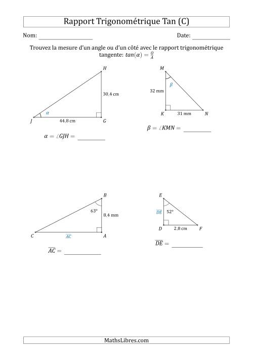 Calcul de la Mesure d'un Angle ou d'un Côté Avec le Rapport Trigonométrique Tangente (C)