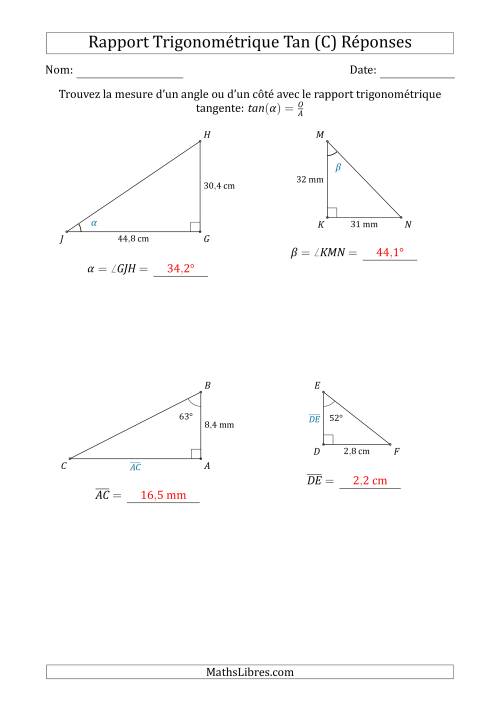 Calcul de la Mesure d'un Angle ou d'un Côté Avec le Rapport Trigonométrique Tangente (C) page 2