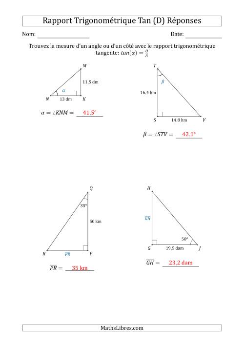 Calcul de la Mesure d'un Angle ou d'un Côté Avec le Rapport Trigonométrique Tangente (D) page 2