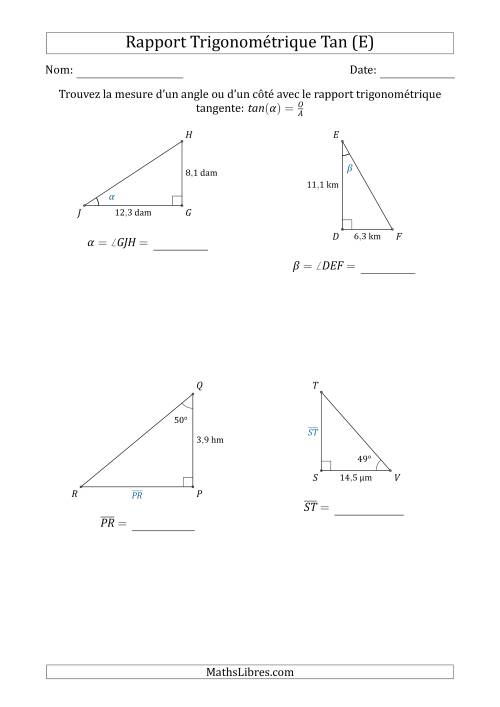 Calcul de la Mesure d'un Angle ou d'un Côté Avec le Rapport Trigonométrique Tangente (E)