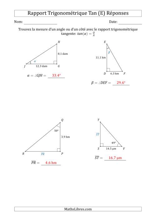Calcul de la Mesure d'un Angle ou d'un Côté Avec le Rapport Trigonométrique Tangente (E) page 2