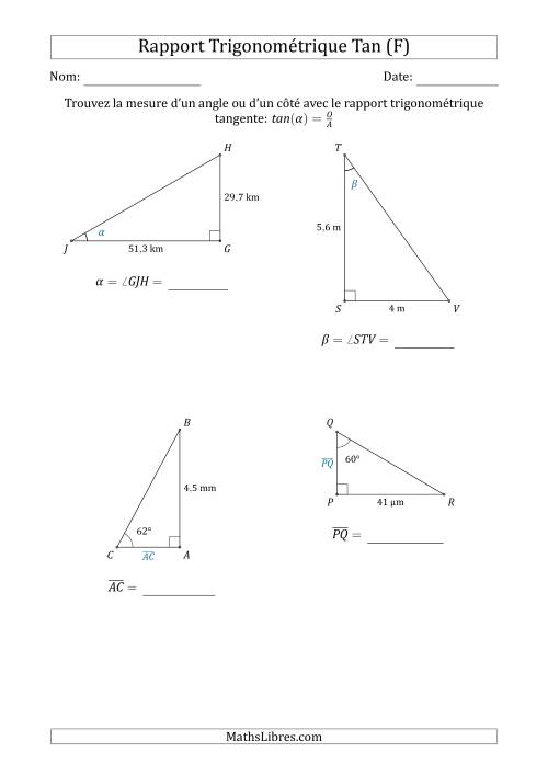 Calcul de la Mesure d'un Angle ou d'un Côté Avec le Rapport Trigonométrique Tangente (F)