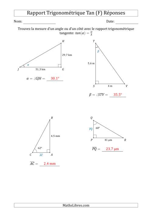 Calcul de la Mesure d'un Angle ou d'un Côté Avec le Rapport Trigonométrique Tangente (F) page 2