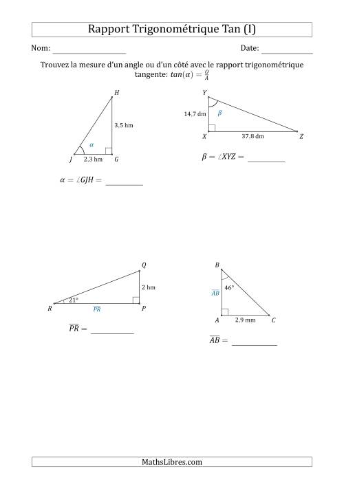 Calcul de la Mesure d'un Angle ou d'un Côté Avec le Rapport Trigonométrique Tangente (I)