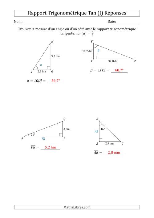 Calcul de la Mesure d'un Angle ou d'un Côté Avec le Rapport Trigonométrique Tangente (I) page 2