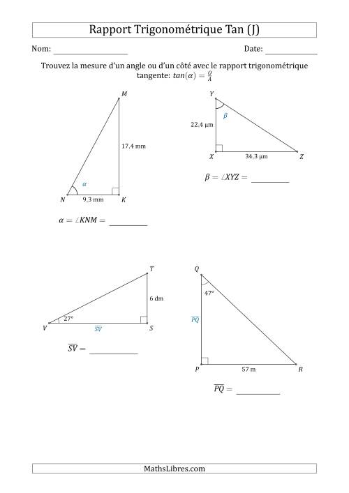 Calcul de la Mesure d'un Angle ou d'un Côté Avec le Rapport Trigonométrique Tangente (J)