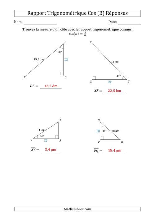 Calcul de la Mesure d'un Côté Avec le Rapport Trigonométrique Cosinus (B) page 2