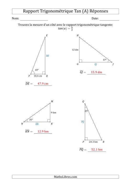Calcul de la Mesure d'un Côté Avec le Rapport Trigonométrique Tangente (A) page 2