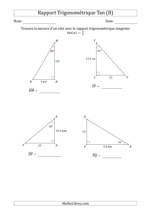 Calcul de la Mesure d'un Côté Avec le Rapport Trigonométrique Tangente (B)