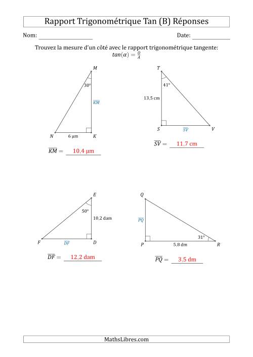Calcul de la Mesure d'un Côté Avec le Rapport Trigonométrique Tangente (B) page 2