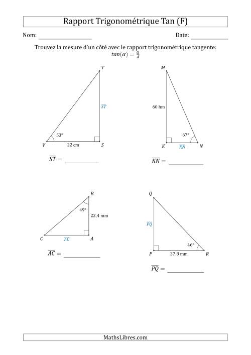Calcul de la Mesure d'un Côté Avec le Rapport Trigonométrique Tangente (F)