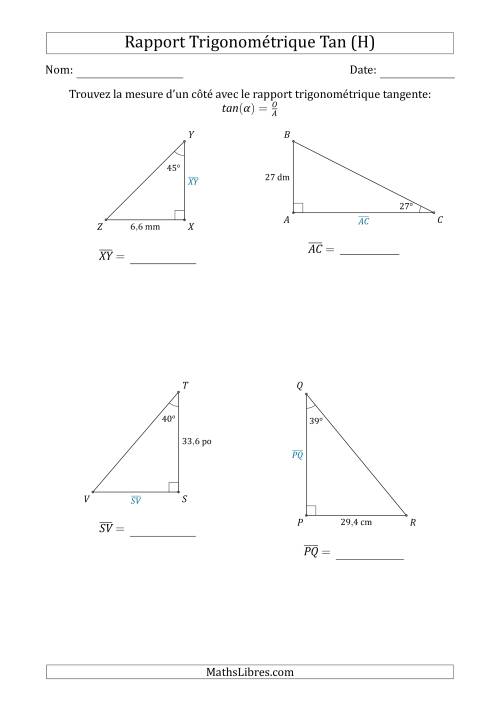 Calcul de la Mesure d'un Côté Avec le Rapport Trigonométrique Tangente (H)
