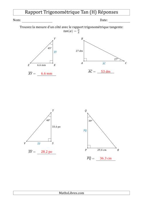 Calcul de la Mesure d'un Côté Avec le Rapport Trigonométrique Tangente (H) page 2